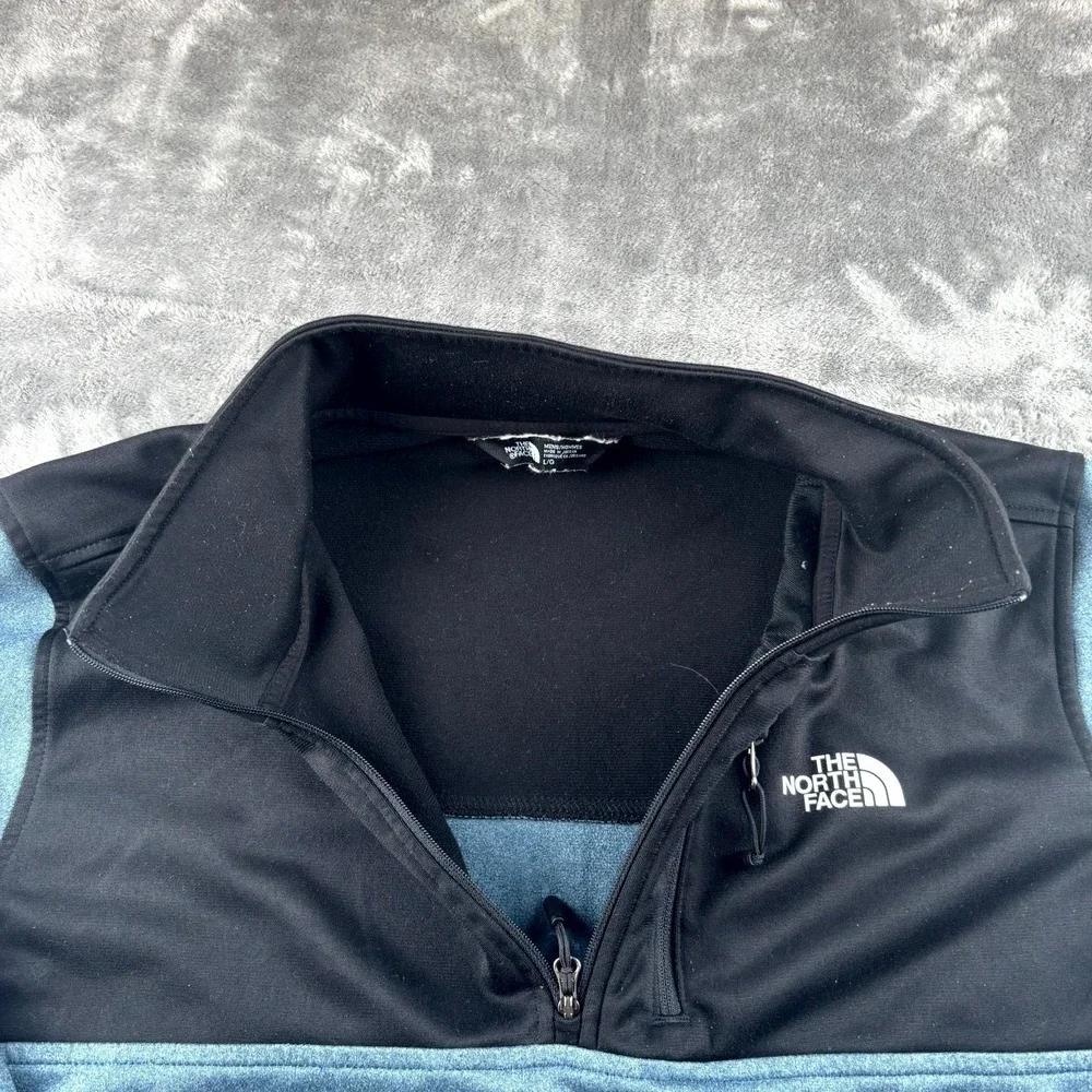 The North Face Jacket Mens Large Blue Black Logo Mock Neck Quarter Zip Hiking